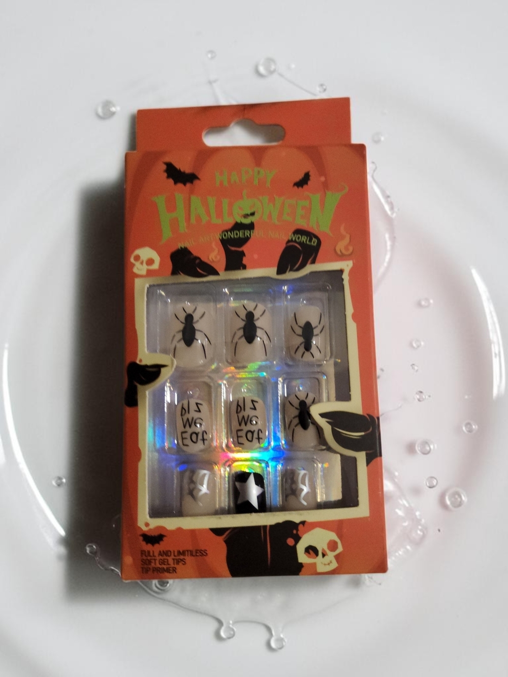 Halloween  False Nails - Orange Black Spider Design